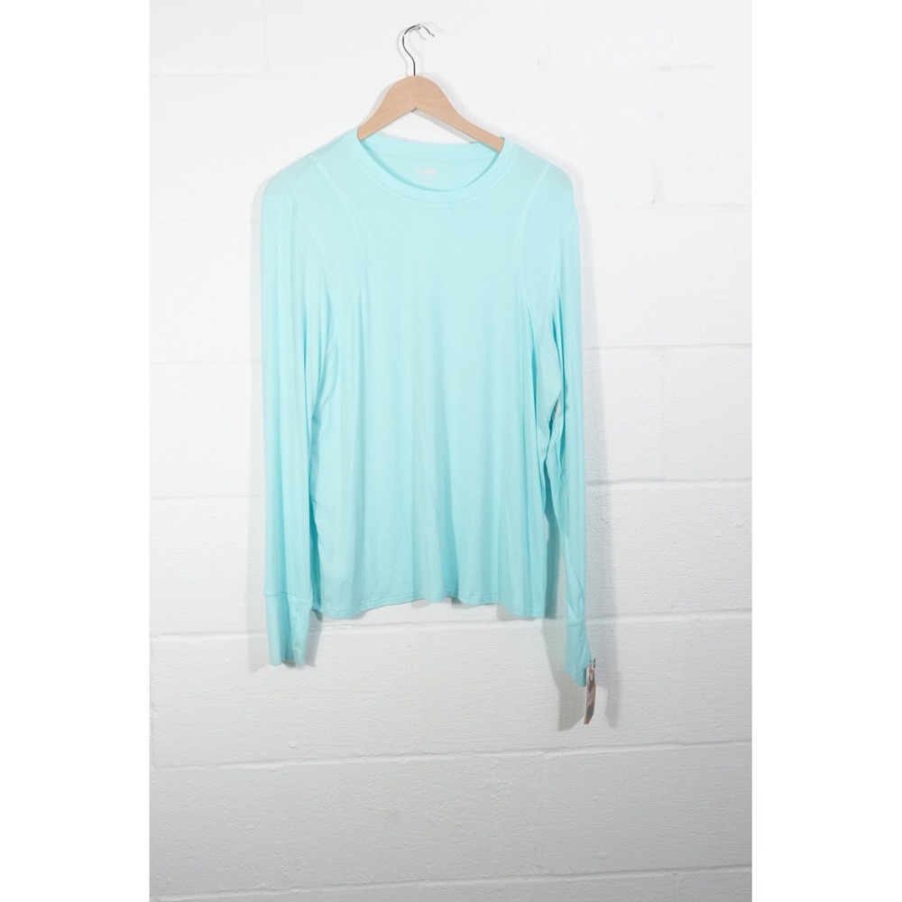 Avia Long Sleeve Top Women Extra Large Aqua Blue Ribbed Thumbhole Athletic Shirt